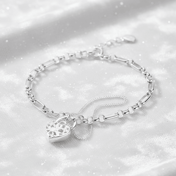 Italian 925 Sterling Silver 7.5" 19cm Adjustable Oval Belcher Padlock Bracelet - DP Online