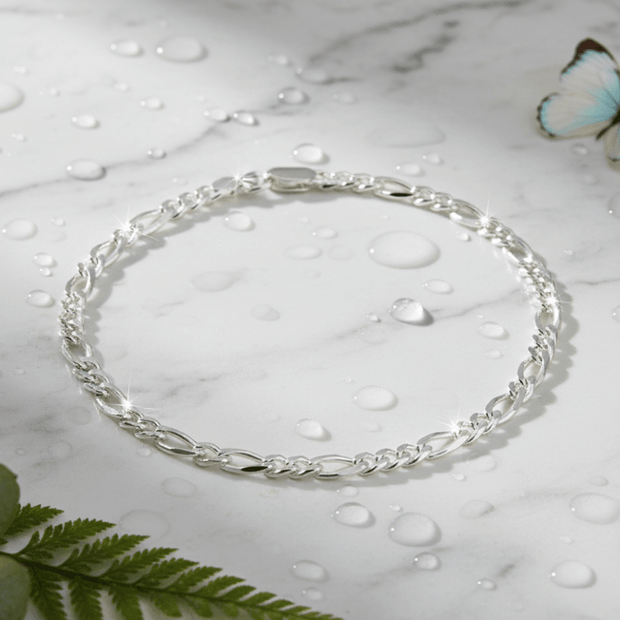 Italian 925 Sterling Silver 7.5" 19cm Solid Diamond Cut Figaro Bracelet - DP Online
