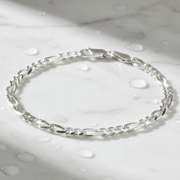 Italian 925 Sterling Silver 7.5" 19cm Solid Diamond Cut Figaro Bracelet - DP Online