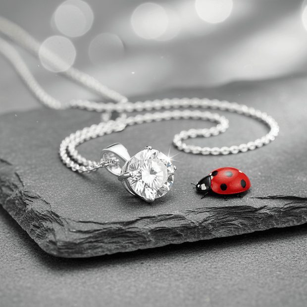 Italian 925 Sterling Silver 8mm Round Cubic Zirconia Pendant - DP Online