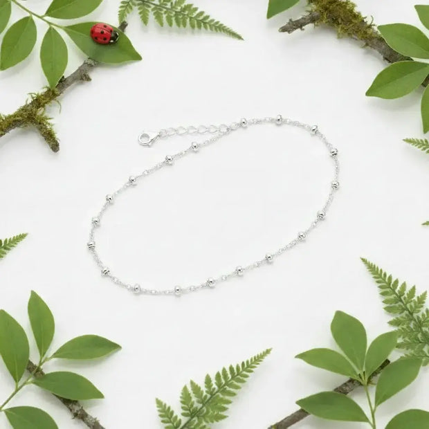 Italian 925 Sterling Silver 9.8" 25cm Twisted Ball Anklet - DP Online