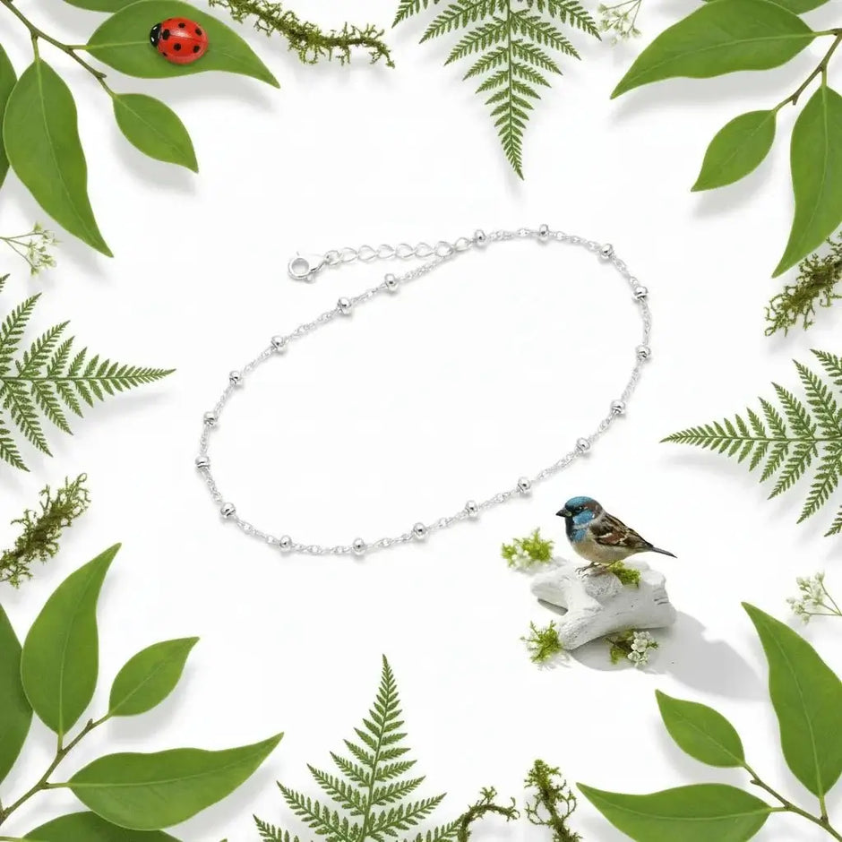 Italian 925 Sterling Silver 9.8" 25cm Twisted Ball Anklet - DP Online