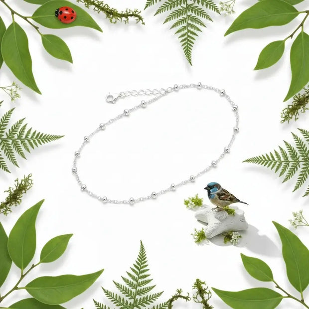 Italian 925 Sterling Silver 9.8" 25cm Twisted Ball Anklet - DP Online