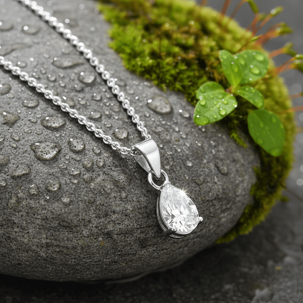 Italian 925 Sterling Silver Teardrop Cubic Zirconia Pendant - DP Online