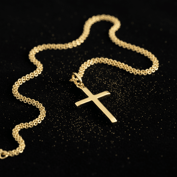 Italian 9ct Gold 20mm Cross Pendant Necklace - DP Online
