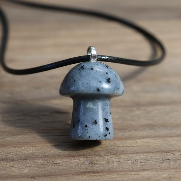 Labradorite Mushroom Pendant – Wooden Surface