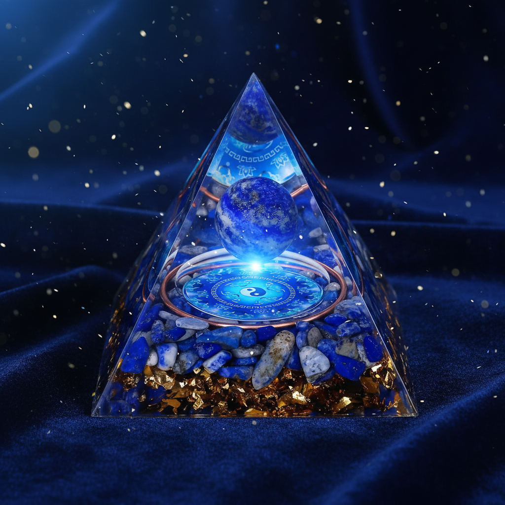 Lapis Yin Yang Pyramid - Close Up