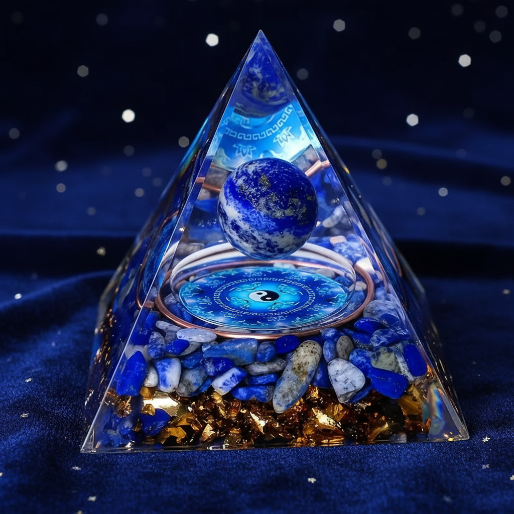 Lapis Yin Yang Pyramid - Front Hero