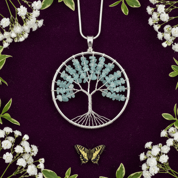 Large Silver Crystal Stone Tree Pendant Necklace - DP Online