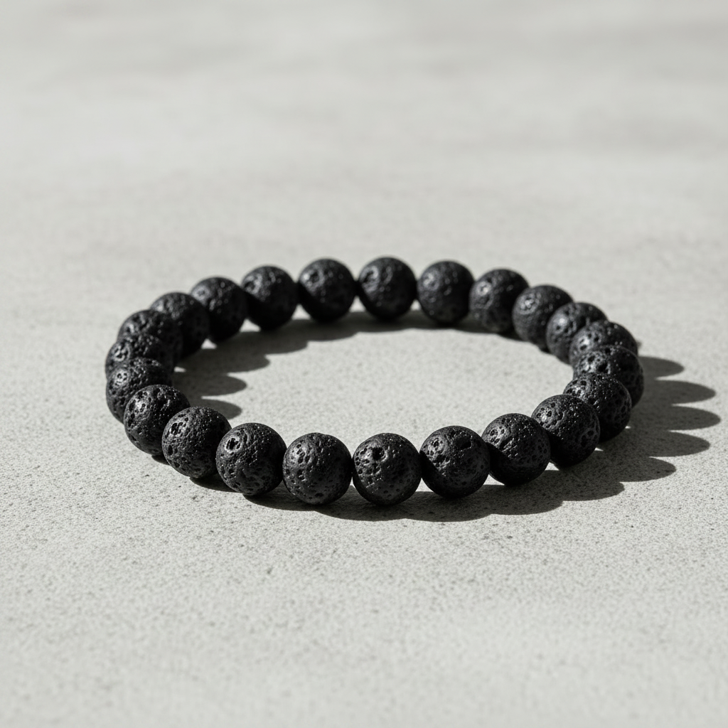 Lava Rock Bracelet Angled on Concrete