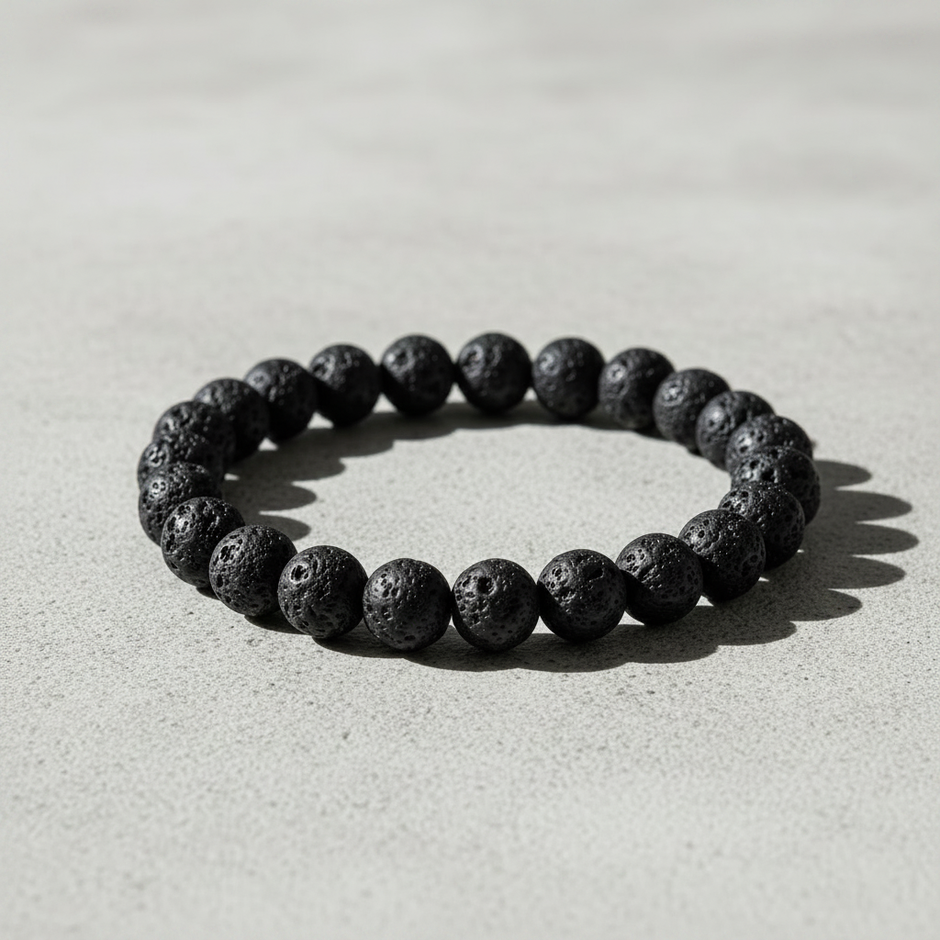Lava Rock Bracelet Overhead on Concrete