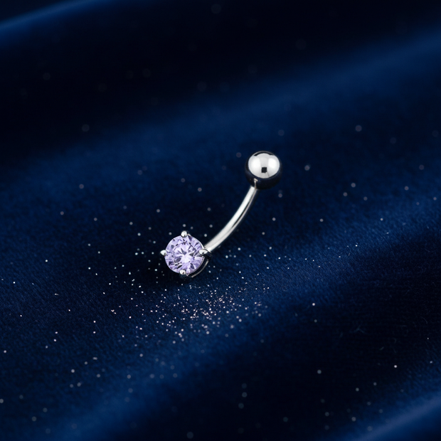 Lavender CZ Belly Bar — V2 Silver Dust