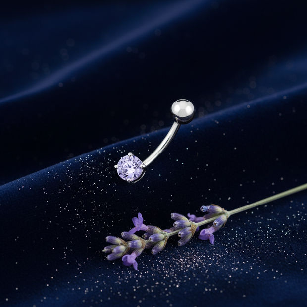 Lavender CZ Belly Bar — V3 Silver Dust + Lavender