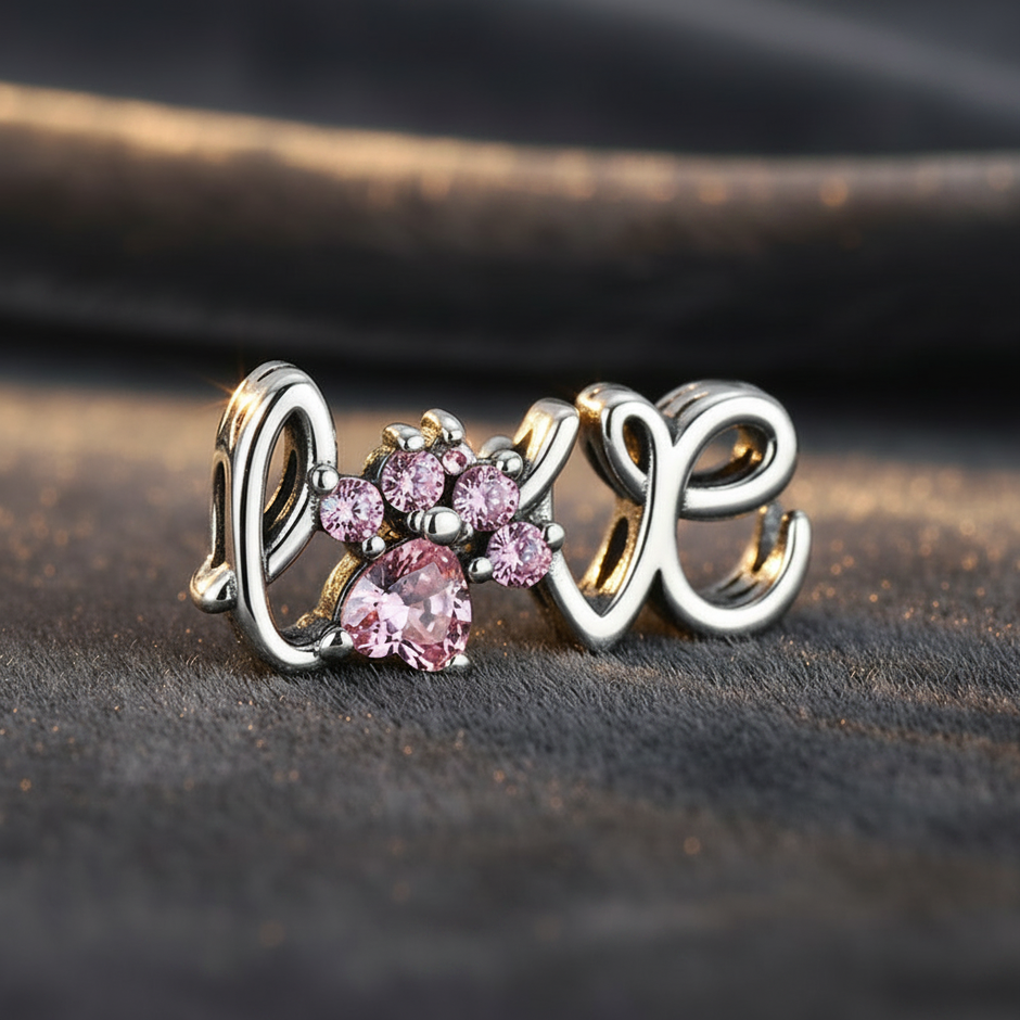 LOVE Paw Charm — Charcoal Macro