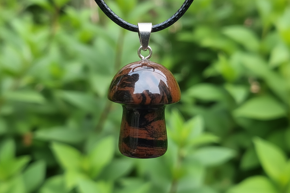 Mahogany Obsidian Mushroom Pendant – Greenery