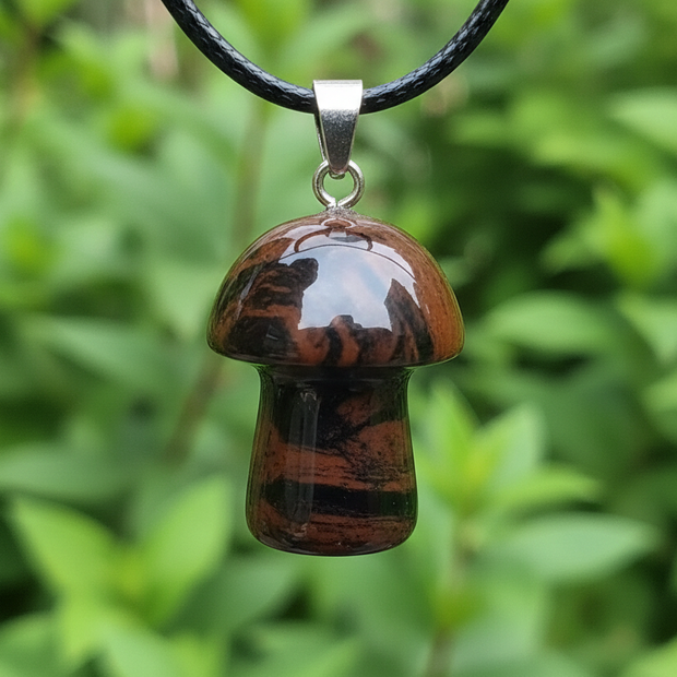 Mahogany Obsidian Mushroom Pendant – Greenery