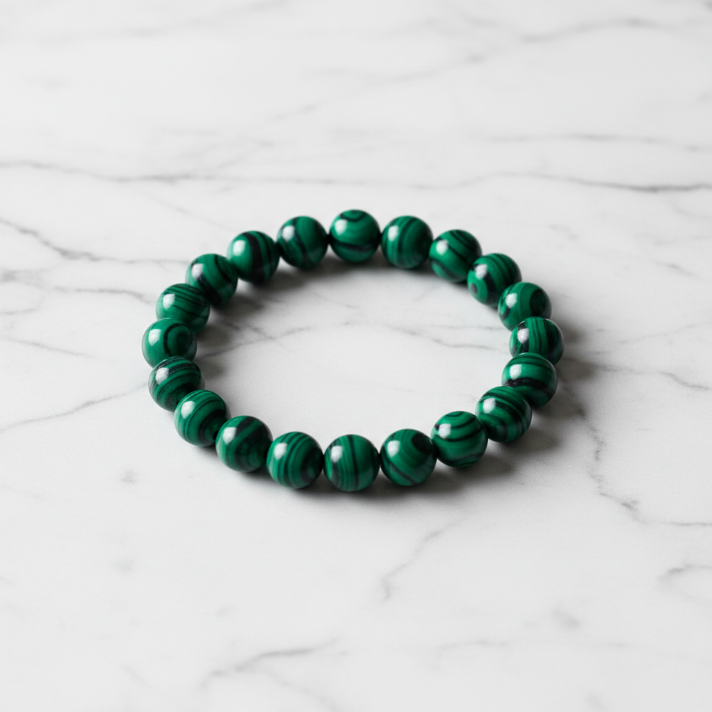 Malachite Bracelet on White Marble