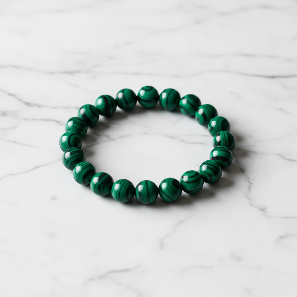 Malachite Bracelet Overhead on Marble