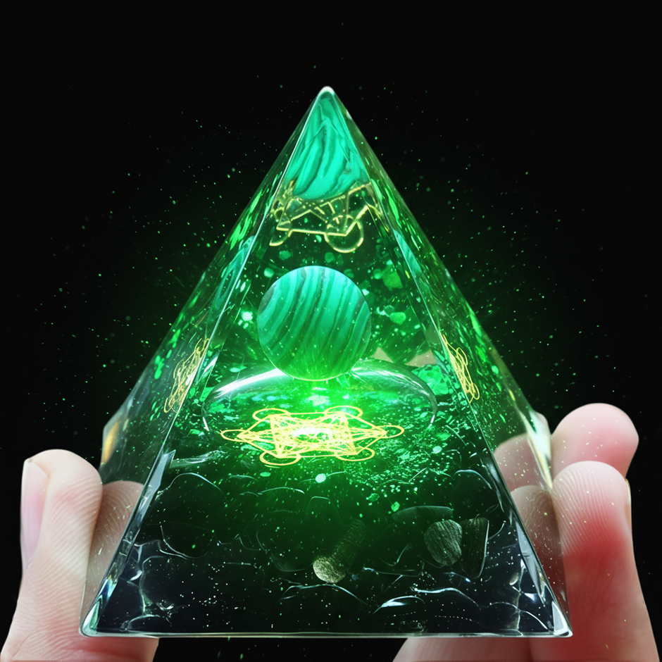 Malachite Metatron Pyramid - One Hand Close Up