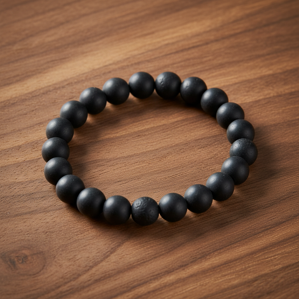 Matte Black Onyx Bracelet on Walnut Wood