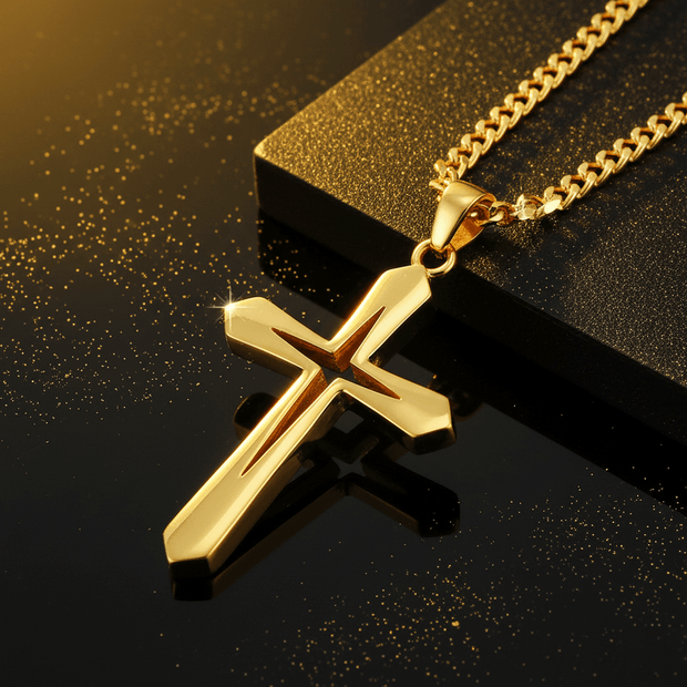22 Inch 55cm 18ct Gold Titanium Circular Cross Pendant Chain