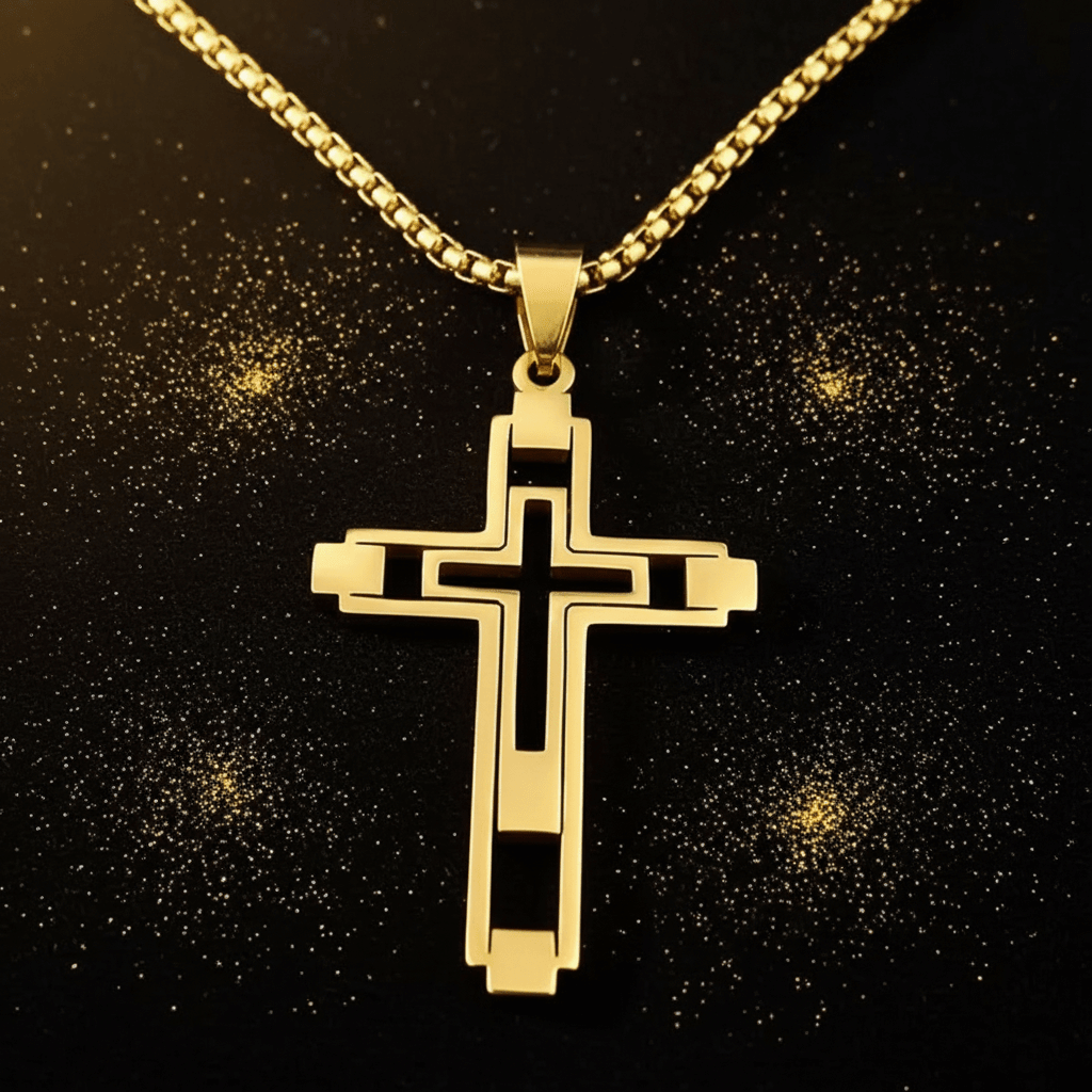 Men's 24 60cm 18ct Gold Titanium Cross 