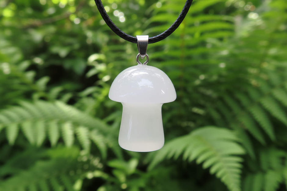 Milky Quartz Mushroom Pendant – Greenery