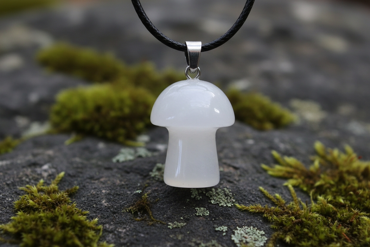 Milky Quartz Mushroom Pendant – Rock Surface