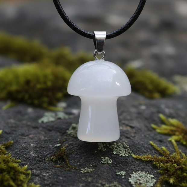 Milky Quartz Mushroom Pendant – Rock Surface