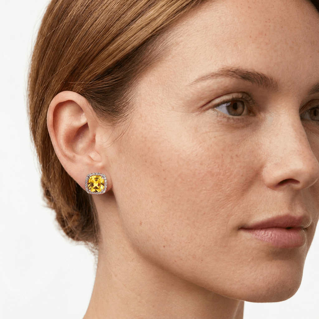 18ct Rose Gold 1ct Square Yellow Moissanite Stud Earrings