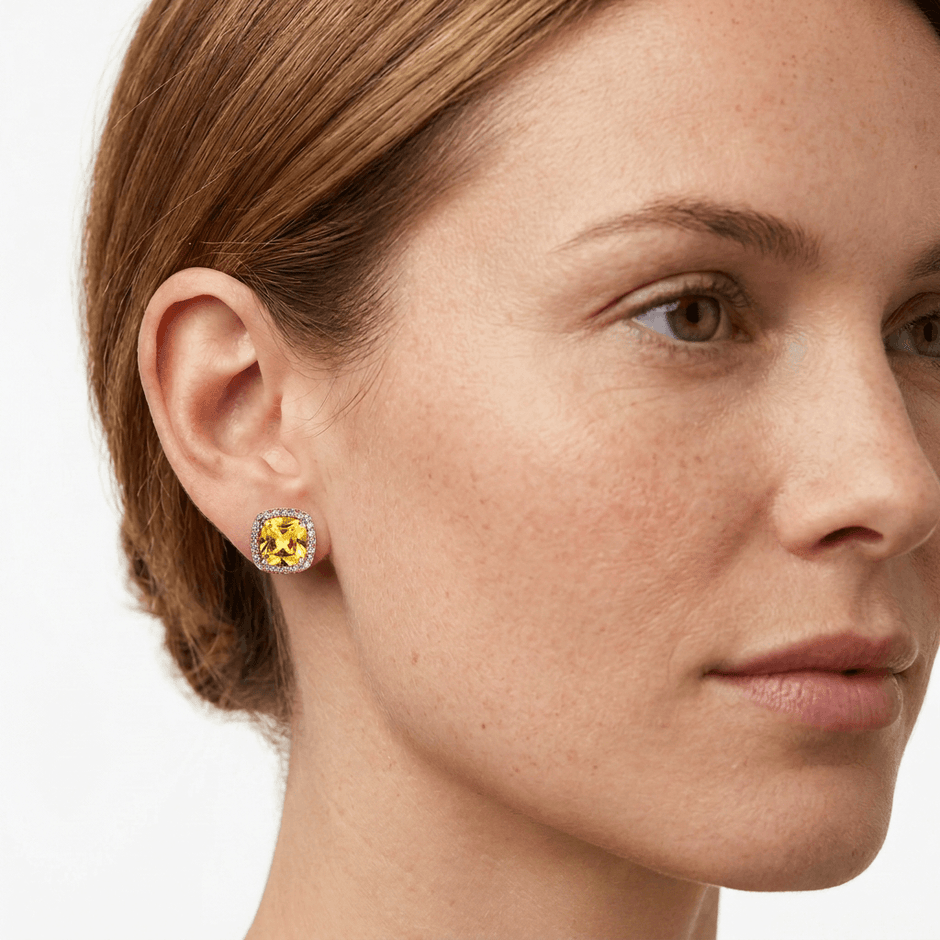18ct Rose Gold 1ct Square Yellow Moissanite Stud Earrings