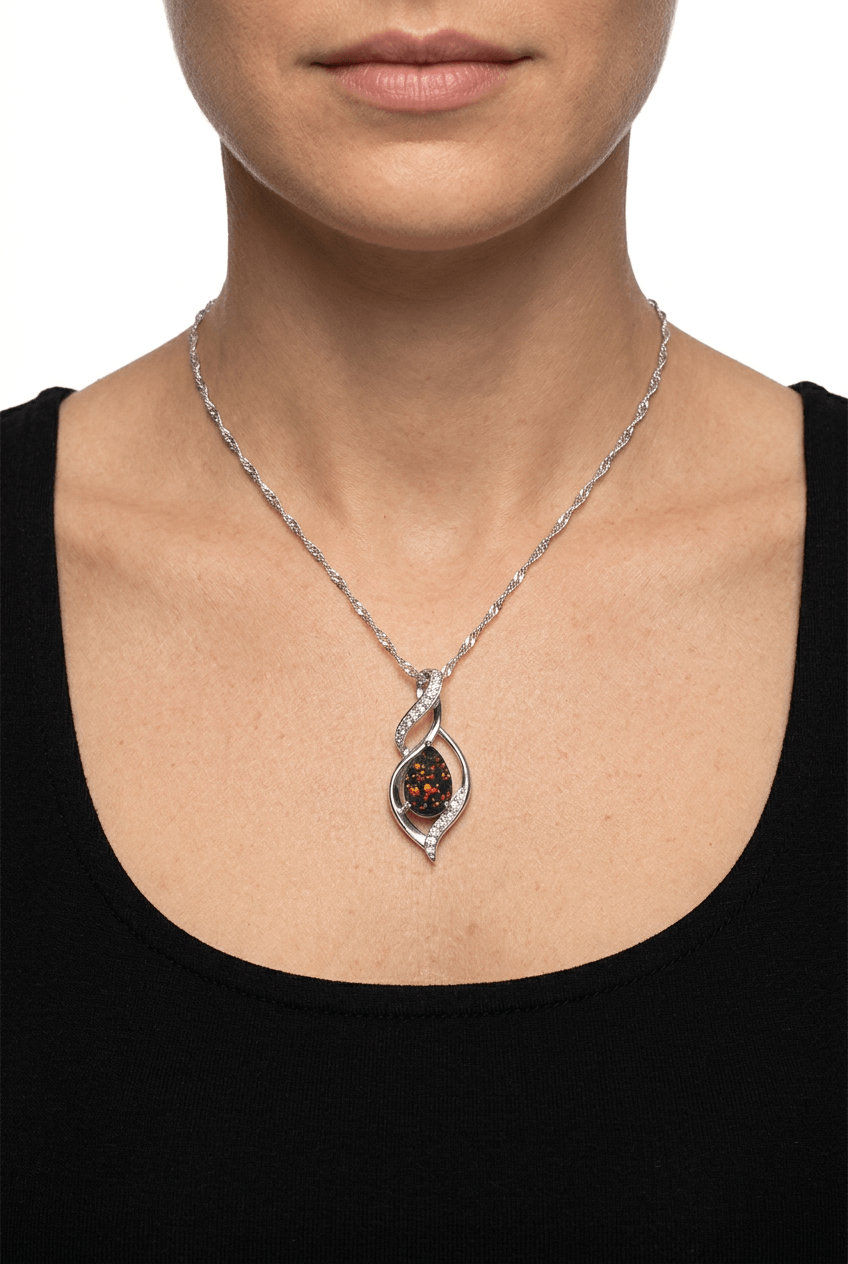 925 Sterling Silver Black Opal Twisted Pendant Necklace
