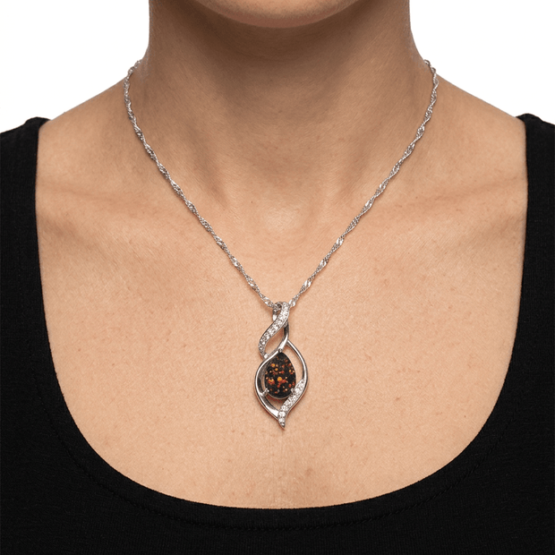 925 Sterling Silver Black Opal Twisted Pendant Necklace