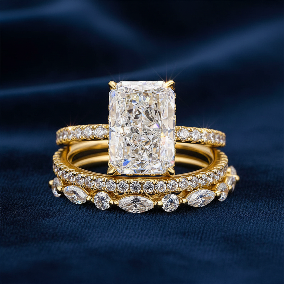 Moissanite Bridal Set - Vivid Navy Clean