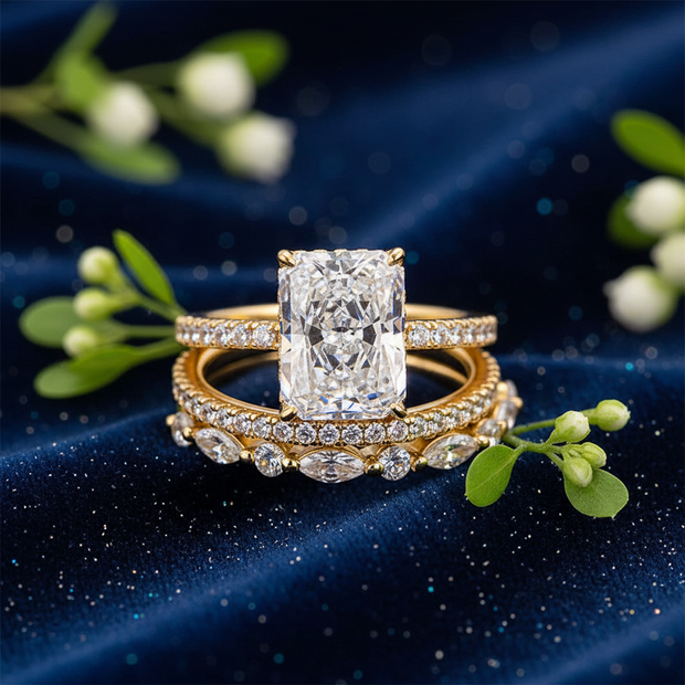 Moissanite Bridal Set - Vivid Navy Greenery