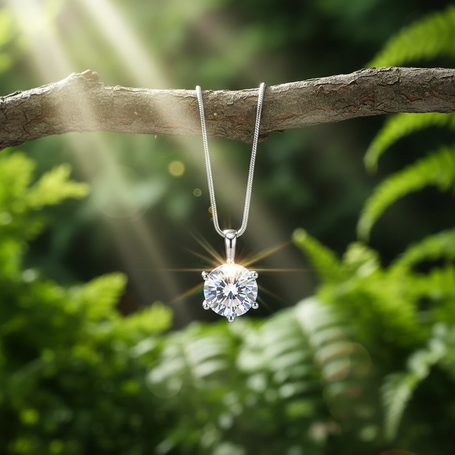 Moissanite Pendant with Snake Chain on Branch