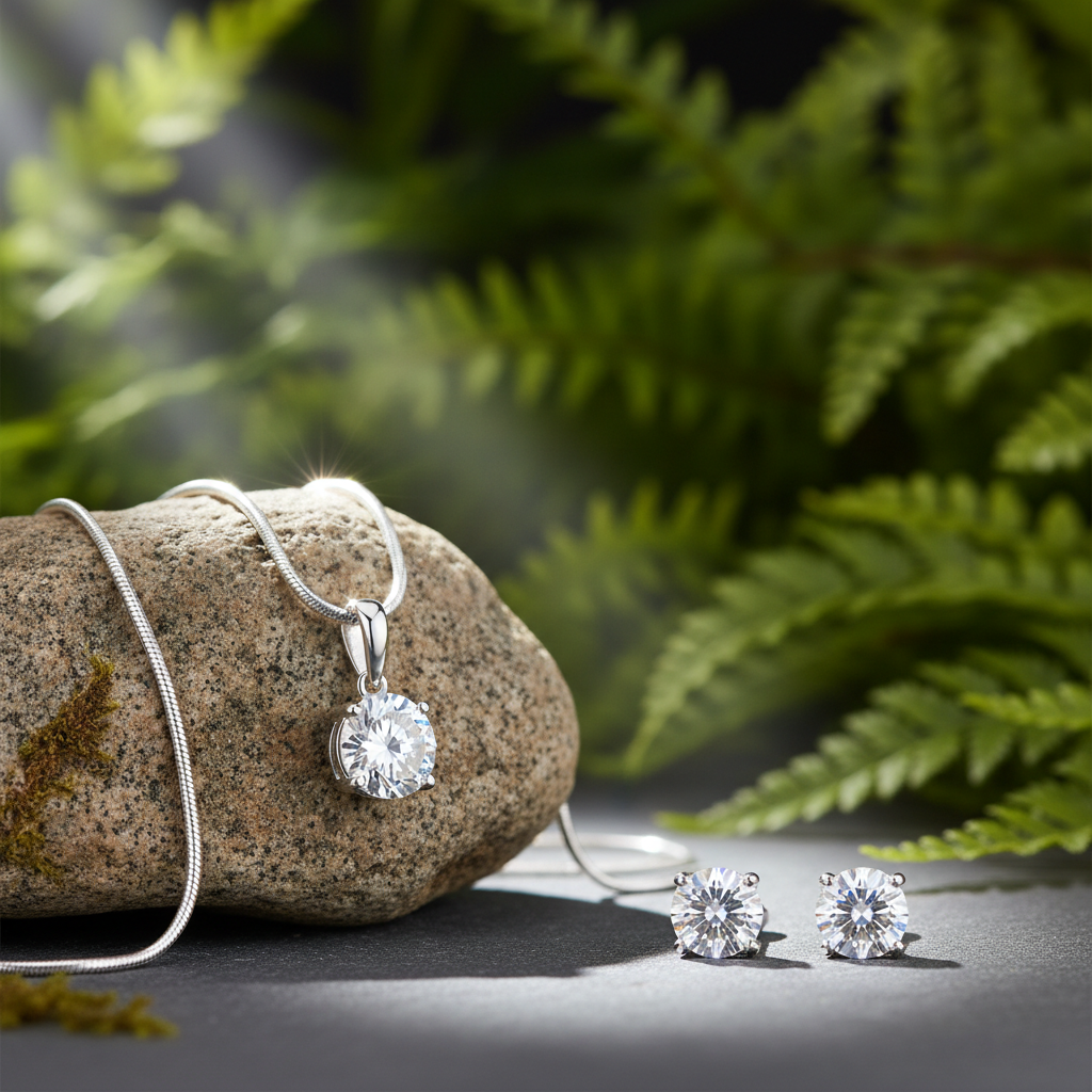 Moissanite Set - Chain Leaning Over Rock