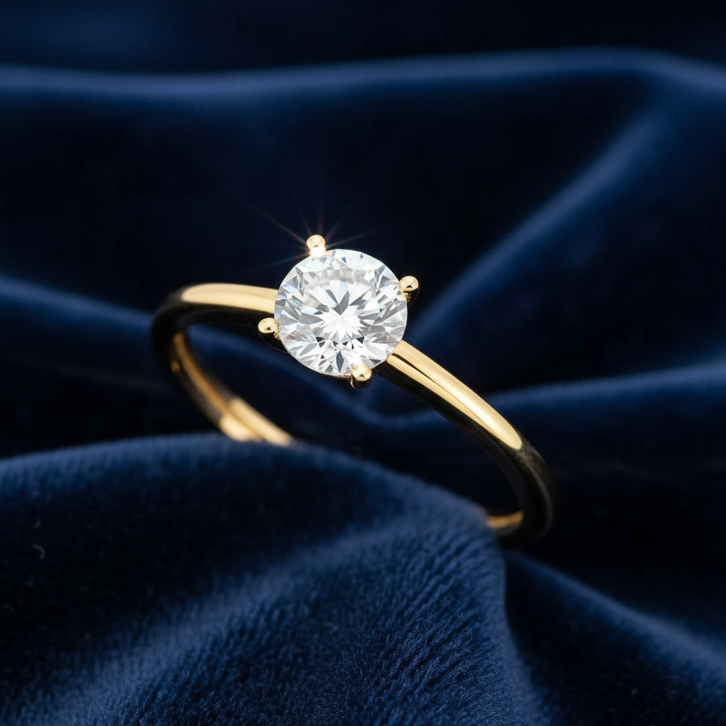 Moissanite Solitaire - Navy Velvet