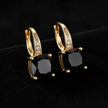Mystic Black Spinel Stone Hoop Gold Earrings - V1