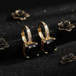 Mystic Black Spinel Stone Hoop Gold Earrings - V3