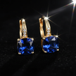 Mystic Blue Sapphire Stone Hoop Gold Earrings - V1 Redo