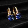 Mystic Blue Sapphire Stone Hoop Gold Earrings - V2