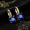 Mystic Blue Sapphire Stone Hoop Gold Earrings - V3