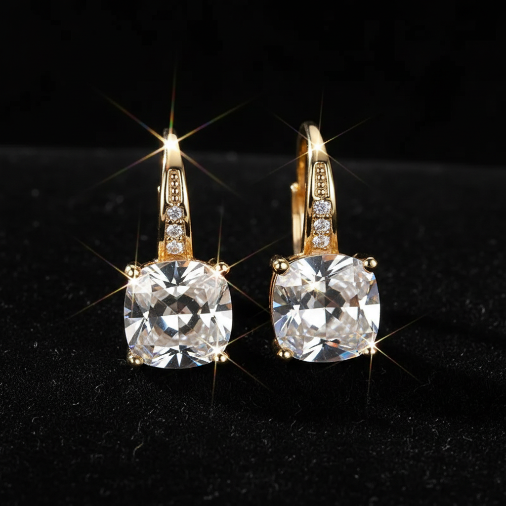 Mystic Diamond Stone Hoop Gold Earrings - V1