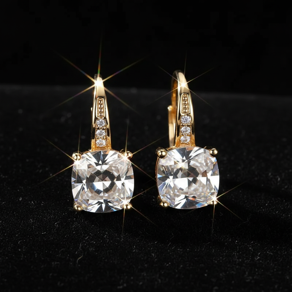 Mystic Diamond Stone Hoop Gold Earrings - V1