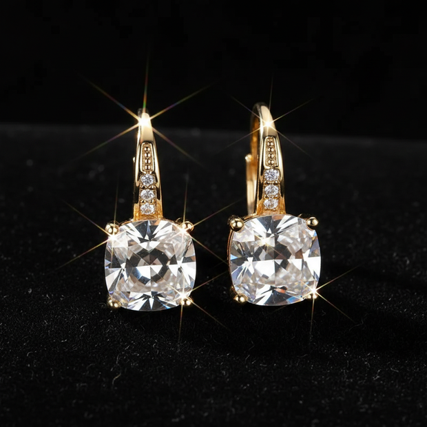 Mystic Diamond Stone Hoop Gold Earrings - V1
