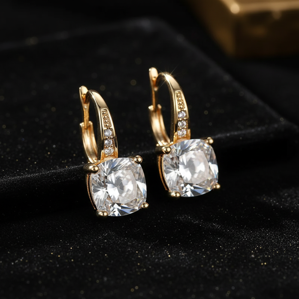 Mystic Diamond Stone Hoop Gold Earrings - V2