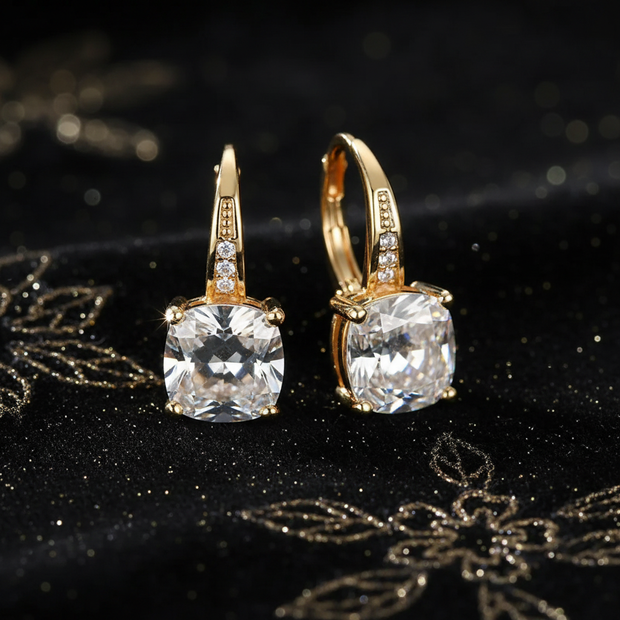 Mystic Diamond Stone Hoop Gold Earrings - V3