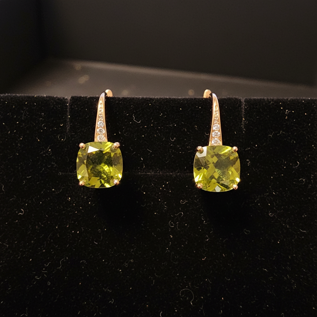 Mystic Peridot Stone Hoop Gold Earrings - V2