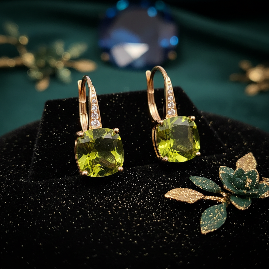 Mystic Peridot Stone Hoop Gold Earrings - V3